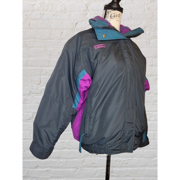 Vtg Columbia 80s Bugaboo Ski Coat MED Gray Purple 2pc Aztec Jacket Retro - Picture 2 of 15
